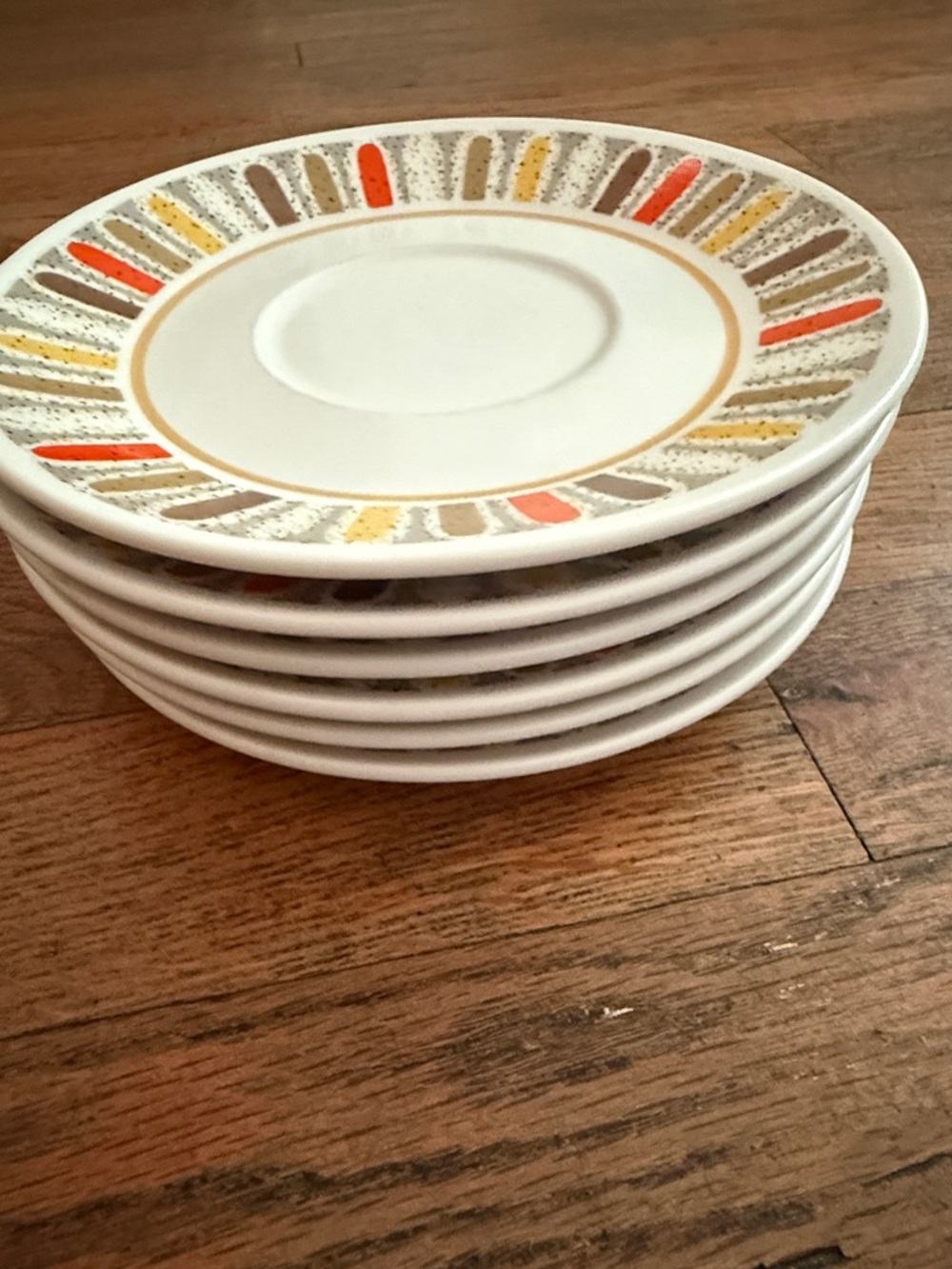 Noritake Mardi Gras Saucers in White Orange, Yellow and Brown Accents Set of 6 - Picture 3 of 8